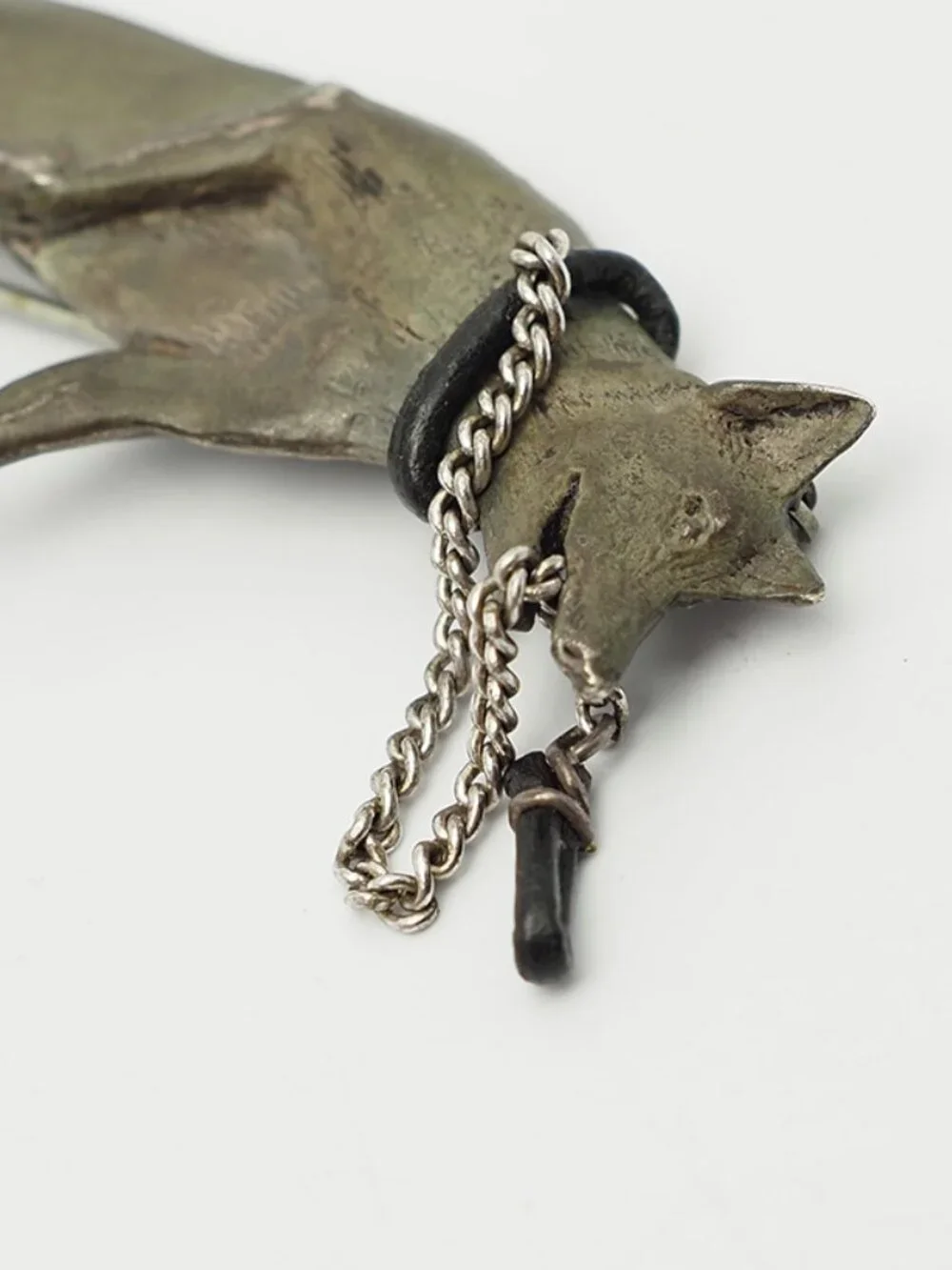 OOAK whimsical hand signed sterling silver jumping dog w leash brooch pin